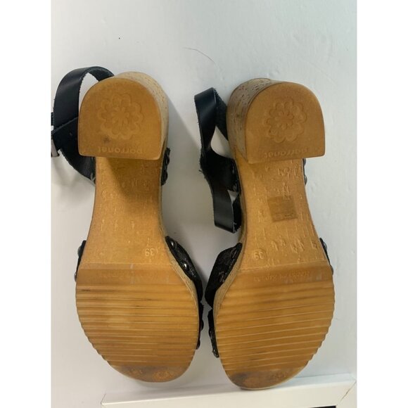 Porronet Black Sparkle Leather Cork Wedge Heels Size 8 - Picture 9 of 13